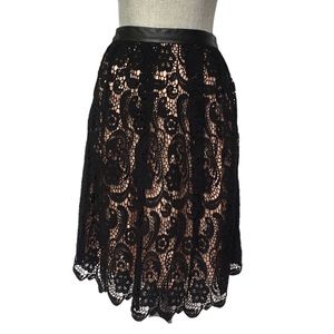 MALENE BIRGER NWT Black Lace Front A Line Zip Back Leather Waistband Ski…